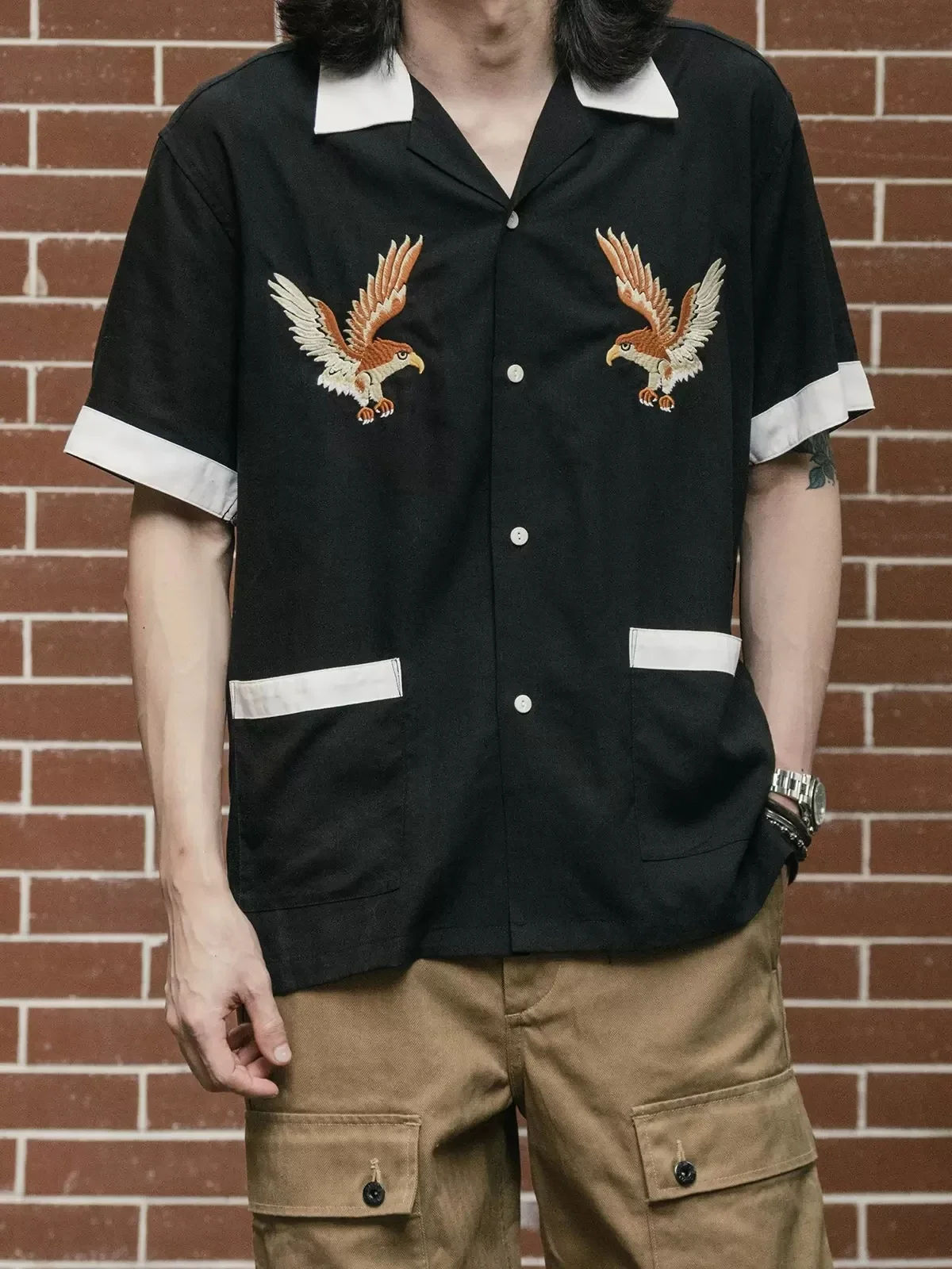 Bowling Shirt Camp - Camicia da campeggio con ricamo vecchio