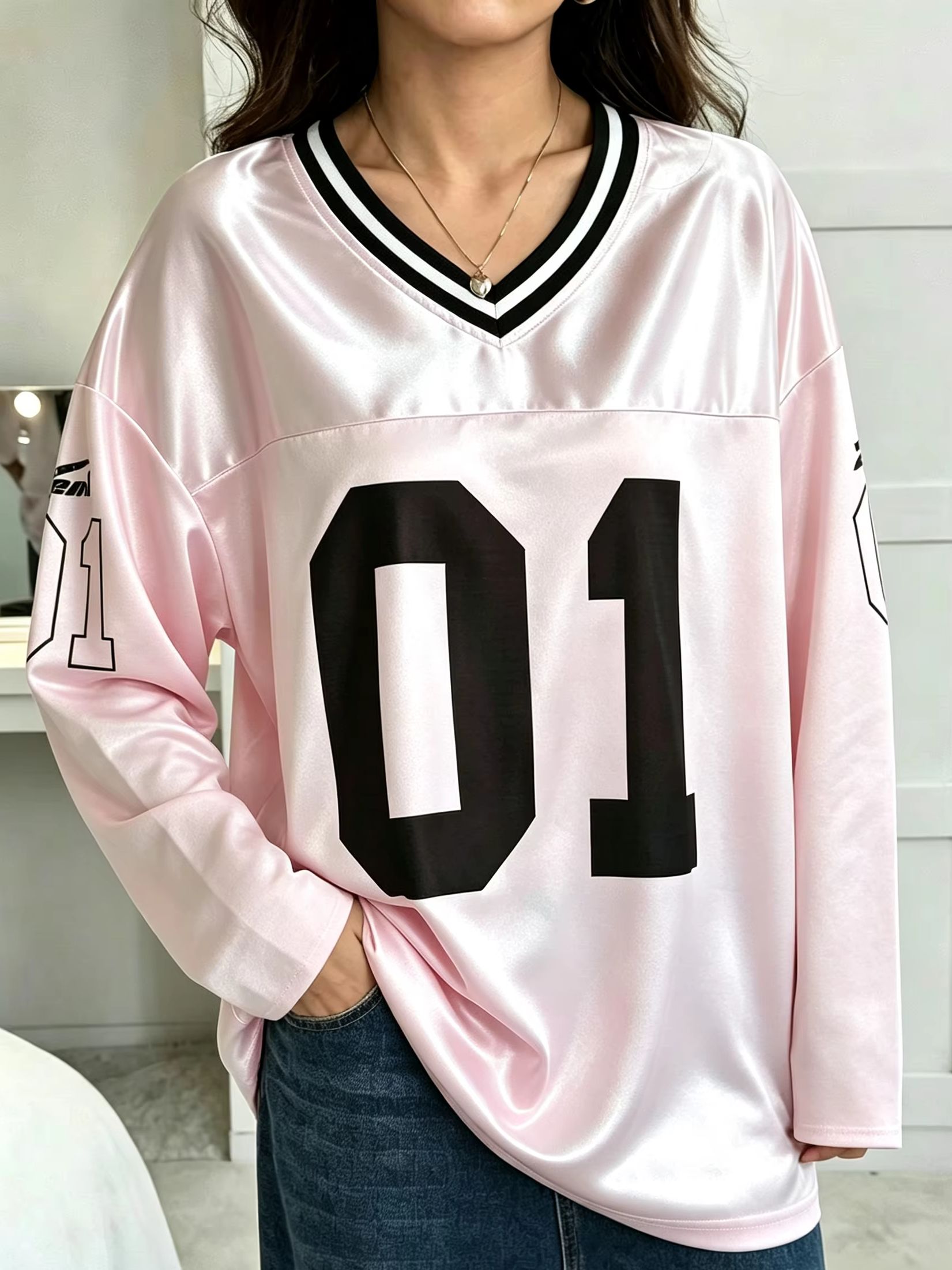 Usa Vintage Fashion - Maglietta a Maniche Lunghe Oversize Vintage