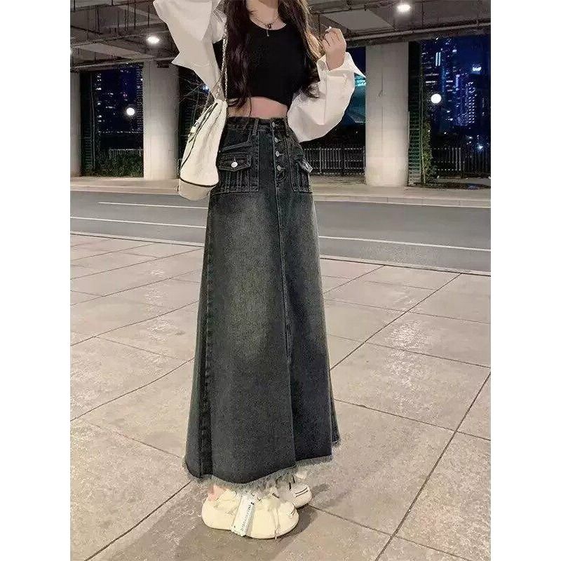 Denim Skirt Midi Vintage - Gonna midi in denim a vita