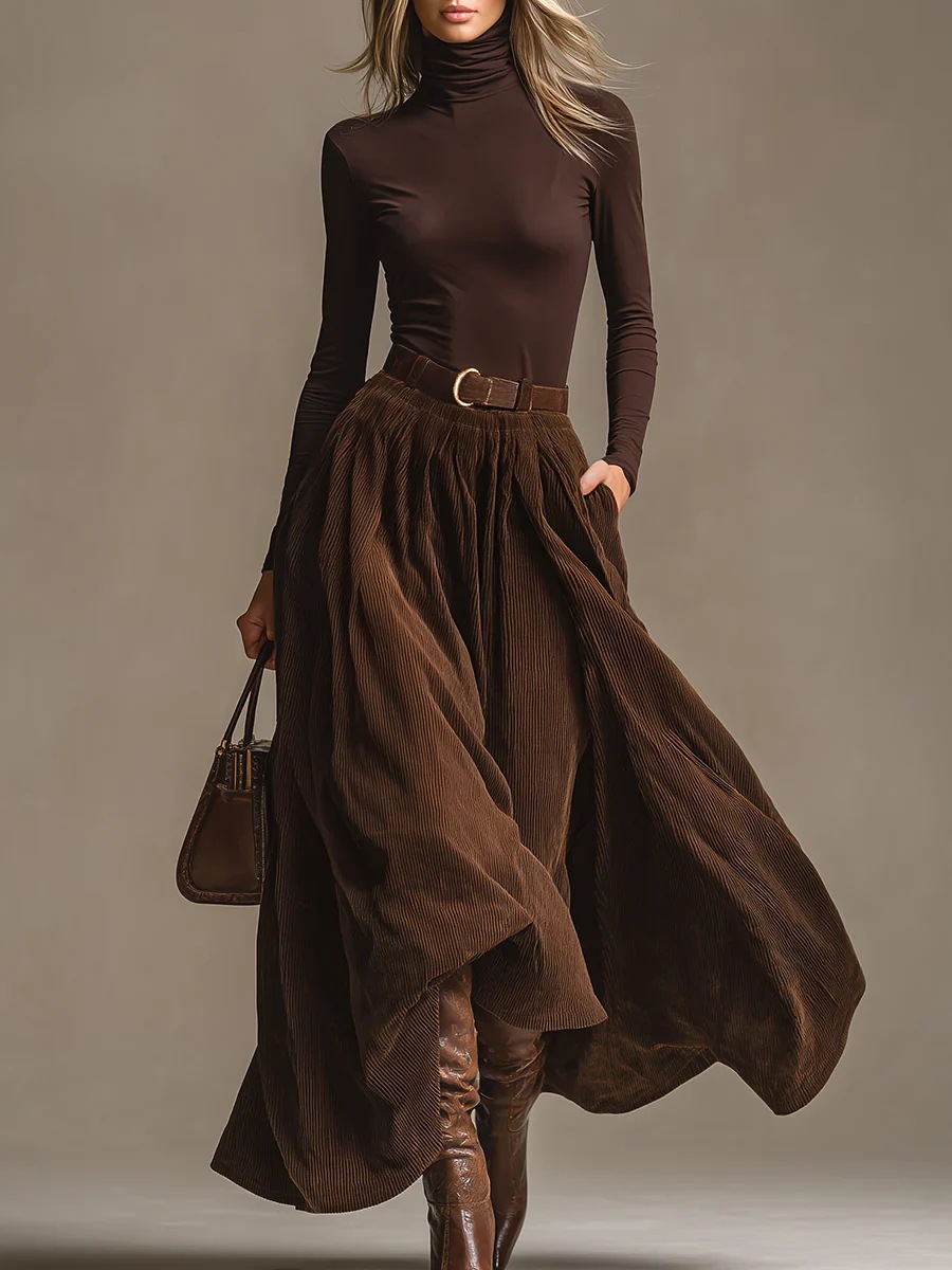 Vintage Fashion Retro Outfit - Abito con gonna lunga in velluto