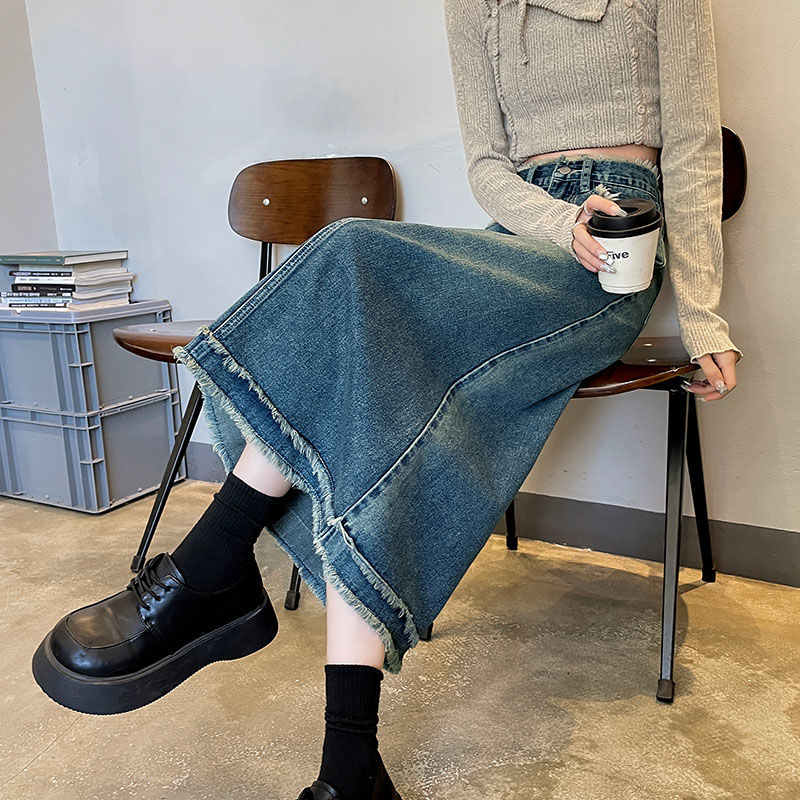 Denim Skirt Midi Vintage - Gonne Donna Midi Moda Vita Alta