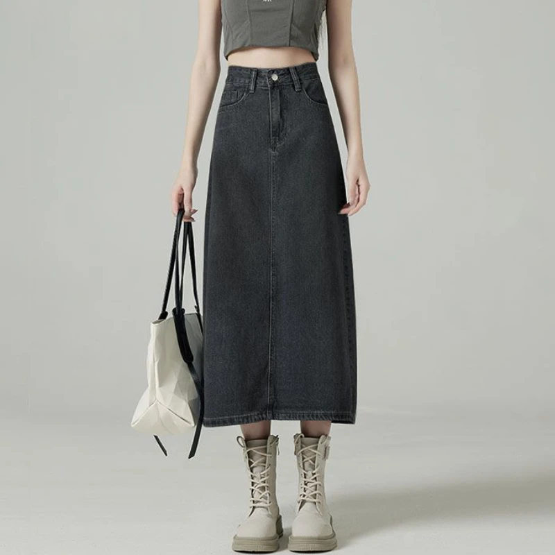 Denim Skirt Midi Vintage - Gonne di jeans Donna Midi Spacco