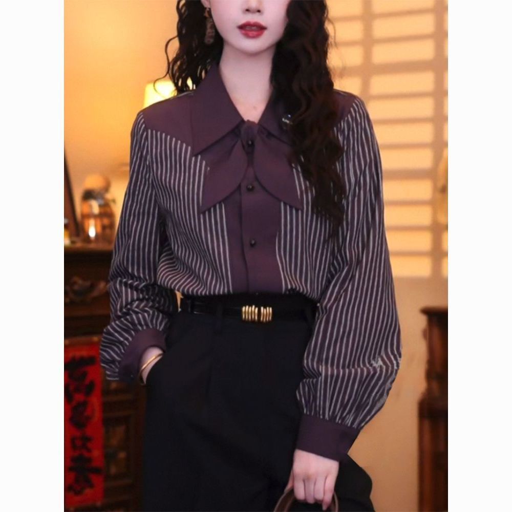 Vintage Fashion Hong Kong - Camicia da donna casual a righe