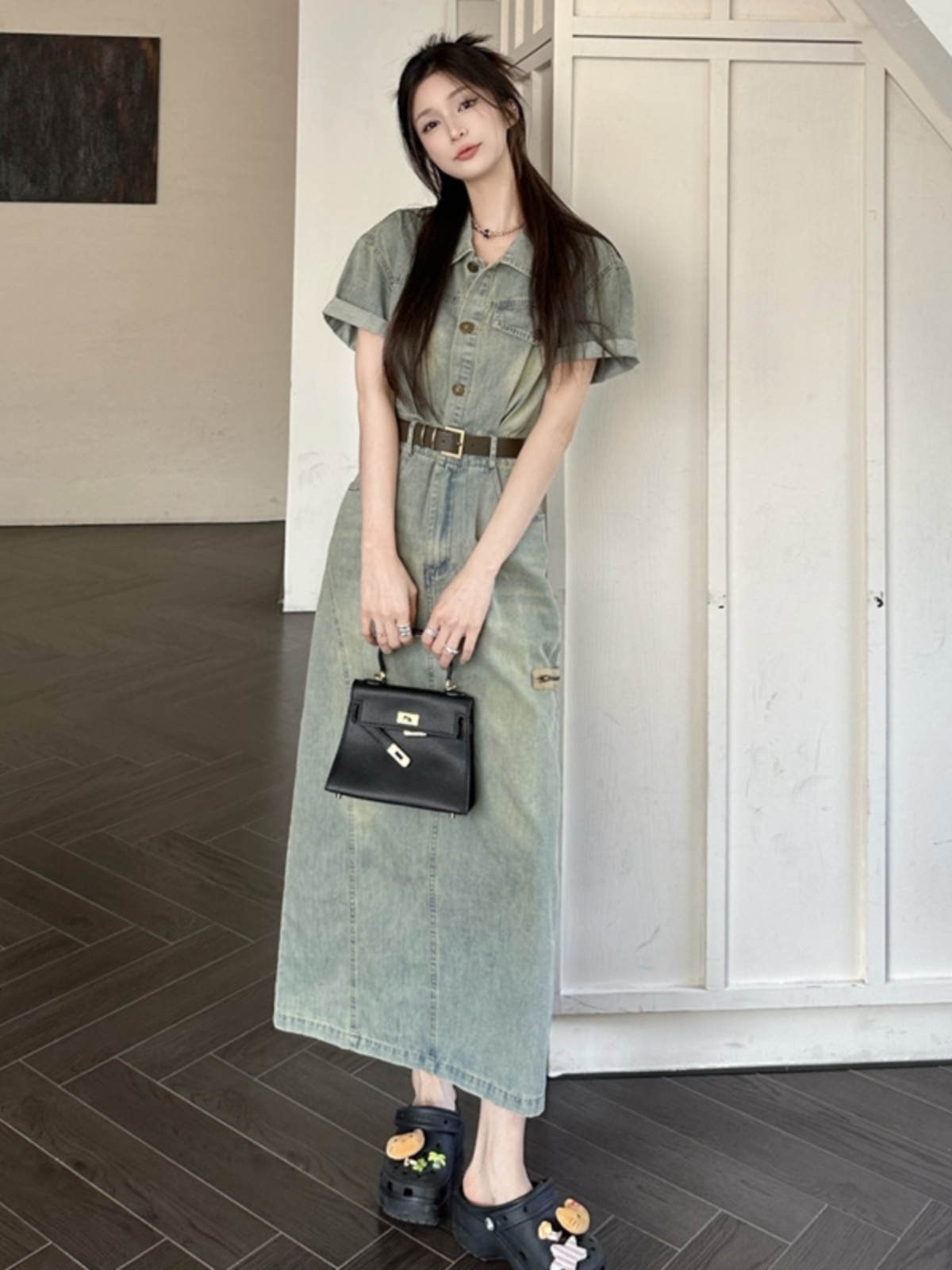 Denim Skirt Midi Vintage - Abito midi in denim vintage americano