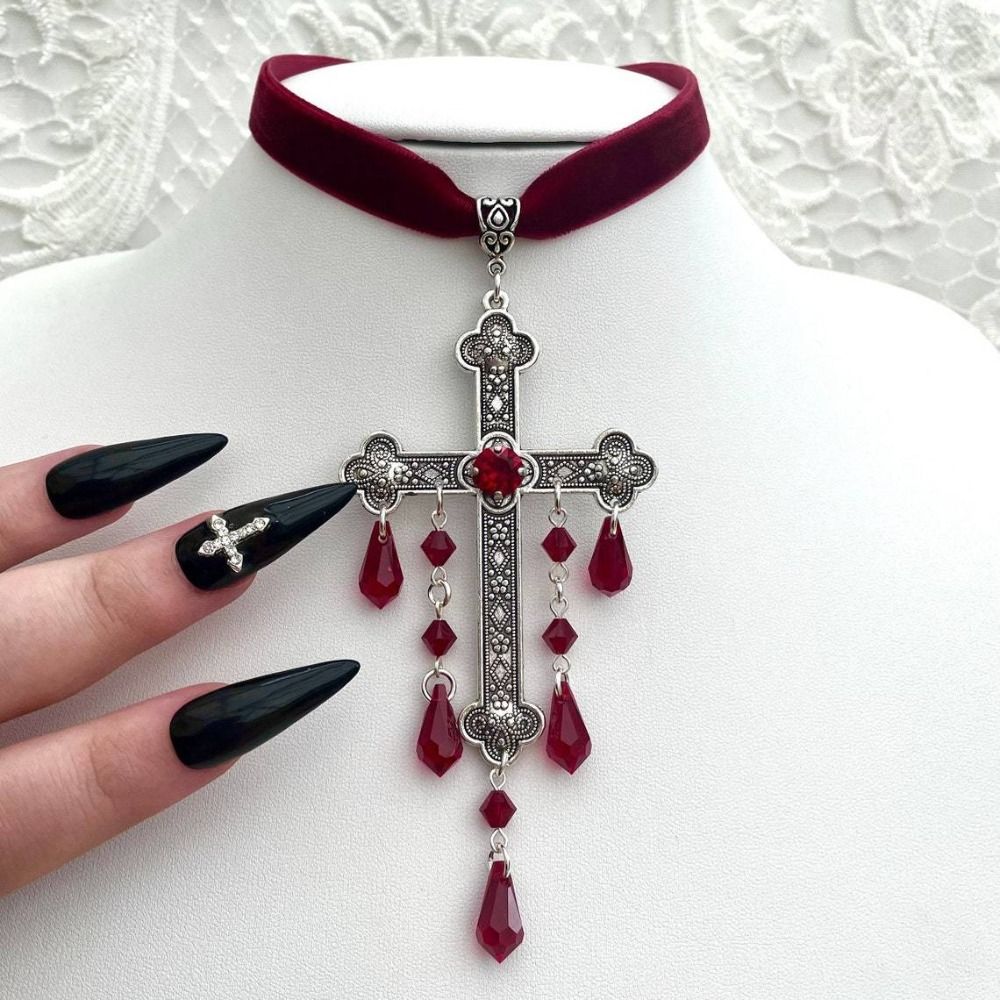 Vintage Fashion Retro Outfit - Girocollo con ciondolo a croce grande
