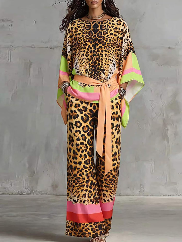 Vintage Fashion Retro Outfit - Completo Estivo Casual con Stampa Leopardata
