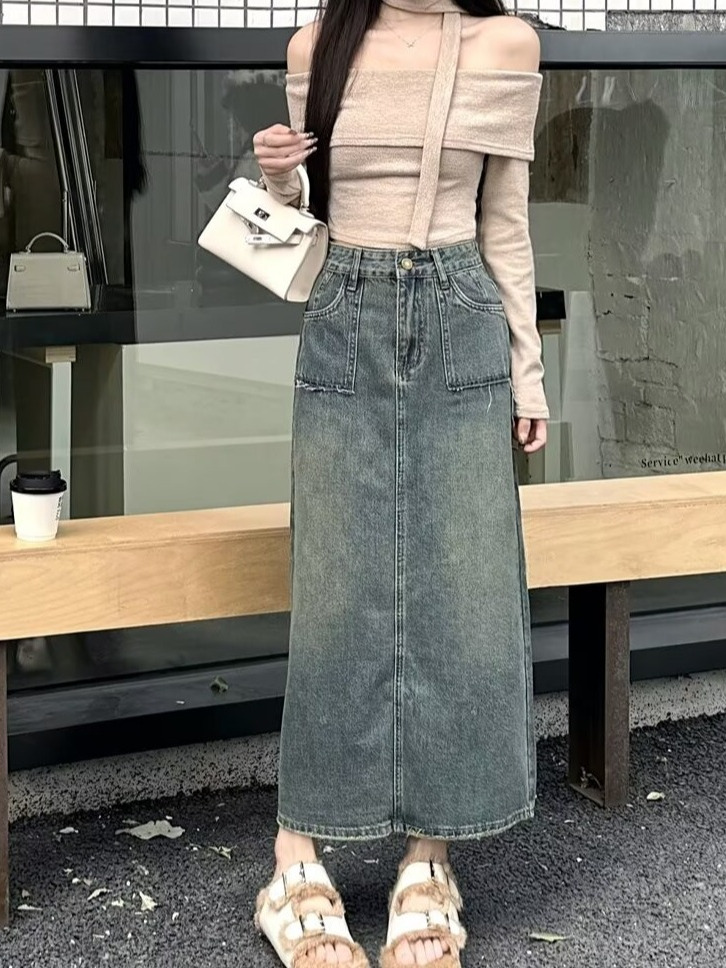 Denim Skirt Midi Vintage - Gonna di jeans a vita alta,