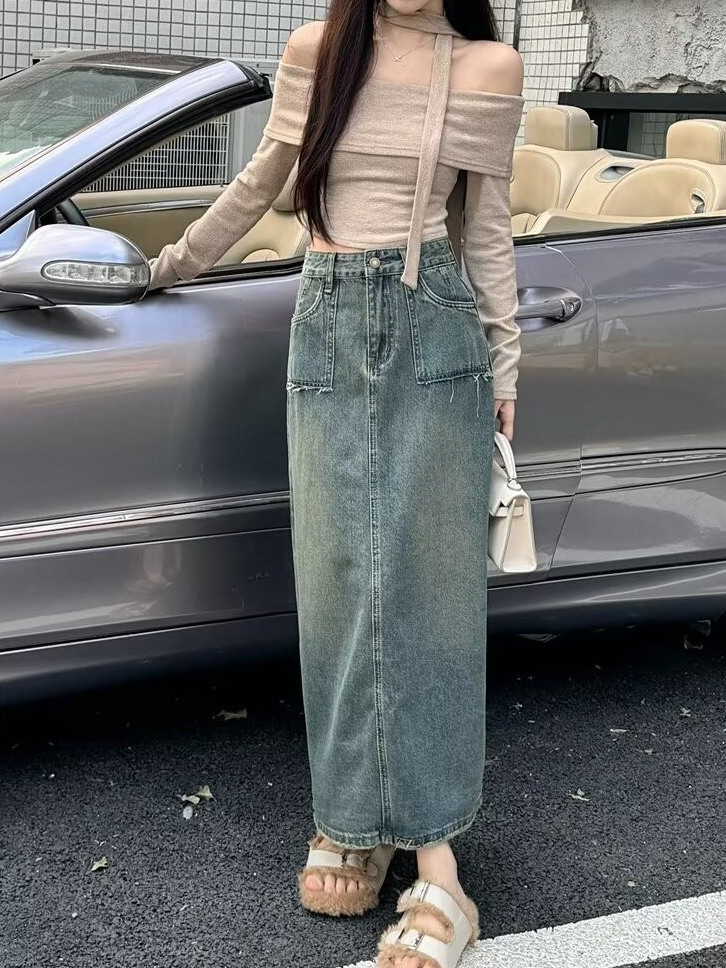 Gonna di jeans a vita alta, lu - Denim Skirt Midi Vintage recensione e prezzo